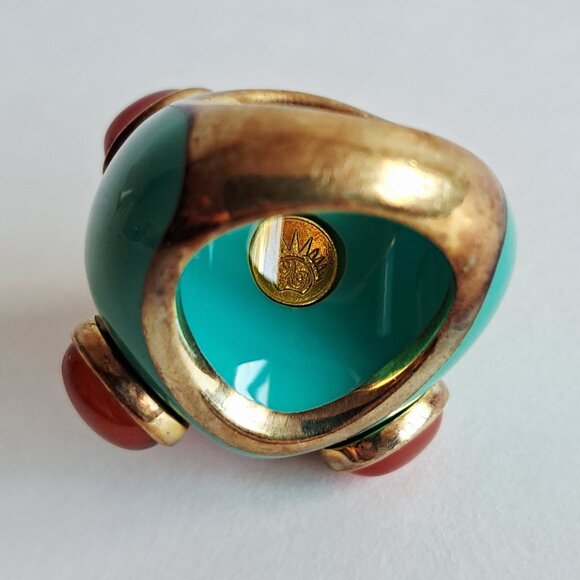 New Angelique de Paris Large Square Orange Natural Stones Blue Ring Size 7 - Picture 12 of 17